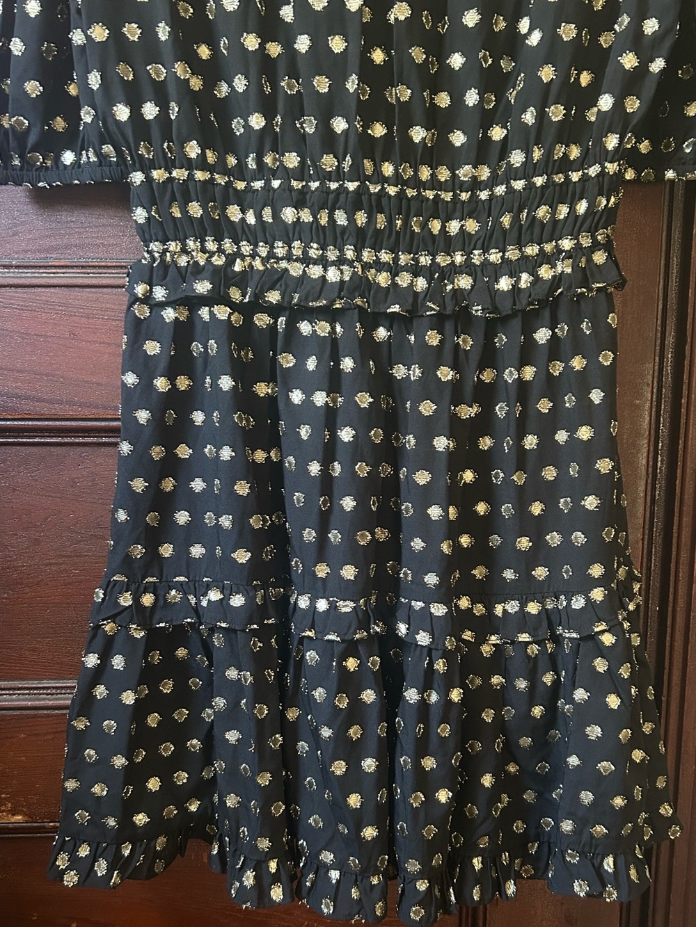 NWOT Shoshanna Elia Black & Gold Metallic Clip Dot Cocktail Mini Dress Size 6 - Picture 6 of 8